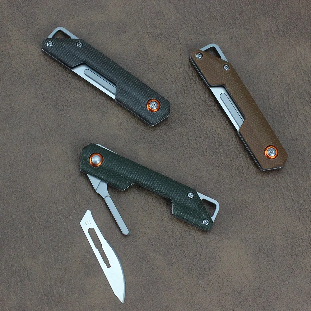 Carbon Steel Replaceable Blades Folding Pocket Knife Outdoor Camping Survival Mini Multi Carving Scalpel Knife Keychian Linen