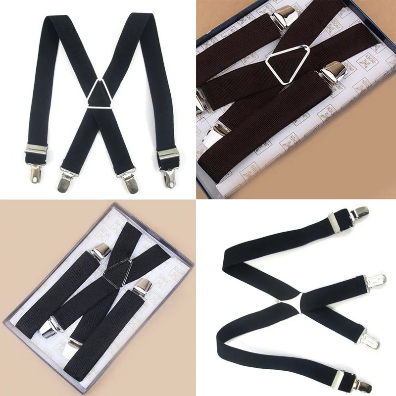 Unisex Adult Adjustable X-shape Back Suspenders 4 Clip Cross Strap Fashion Bib Pants Heavy Duty Elastic Suspenders Braces