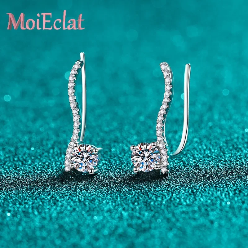 

Unique Eye-catching PT950 Platinum Line Stud Earrings for Women with Lab-Grown 1ct Moissanite Jewelry Stones Anniversary Gift