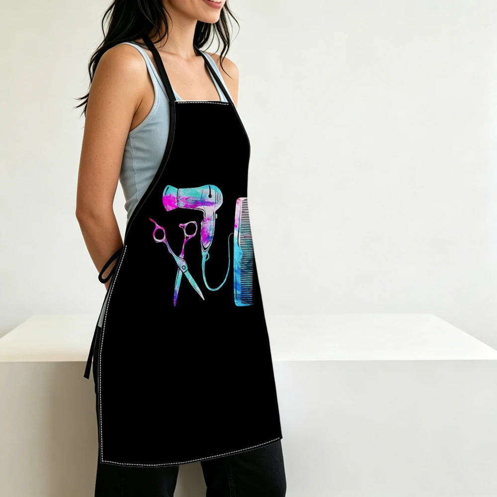 ‌Psychedelic Gradient Hair Stylist Apron, Unisex Novelty Salon Workwear‌ Adjustable Neck Work Bib for Stylists