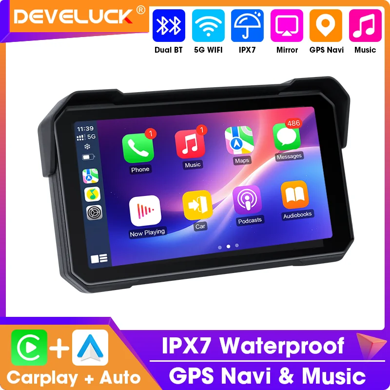 

5 Inch Portable Motorcycle Carplay GPS Navigation IPX7 Waterproof Display WIFI Android Auto Multimedia Digital Moto Dashboard