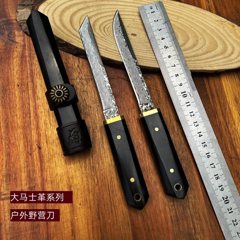 Imagem -05 - Damascus Steel Mini Pocket Knife Tanto Drop Point Blade Ebony Handle Outdoor Camping Edc Ferramentas de Sobrevivência Estilo Japonês Novo