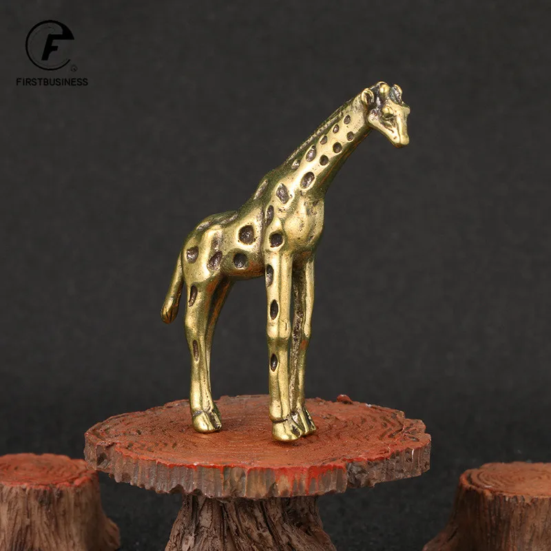 Solid Brass Giraffe Small Statue Desktop Ornament Vintage Animal Figurines Miniatures Decorations Crafts Home Decors Accessories