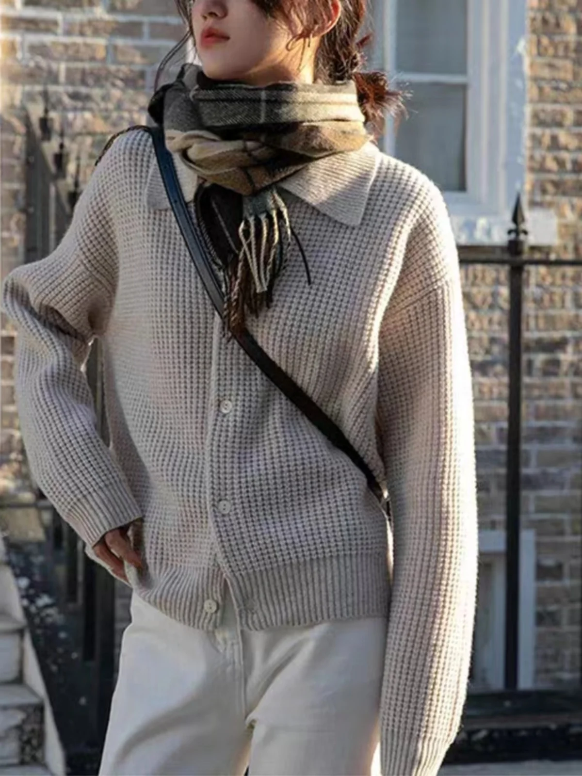 Blaue gestrickte offene Strickjacke Frühling Herbst Damen Soft Cozy Lazy Sle Top Long Sve Loose Fit Pure Color Button Up Pullover