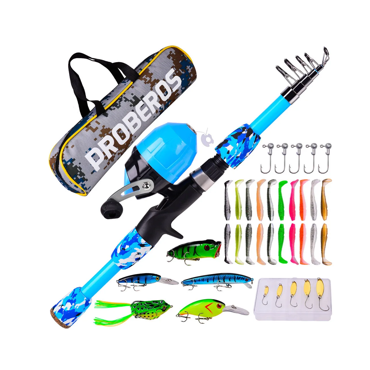 Portable Telescopic Fishing Rod and Reel Kit Kids Fishing Pole Set with Spincast Fishing Reel Tackle Box