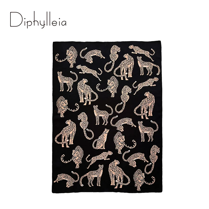 Diphylleia Modern Vintage All Over Leopard Woven Blanket Cheetahs Cotton Knitted Throw Blanket Bed Scarf For Living Room Bedroom