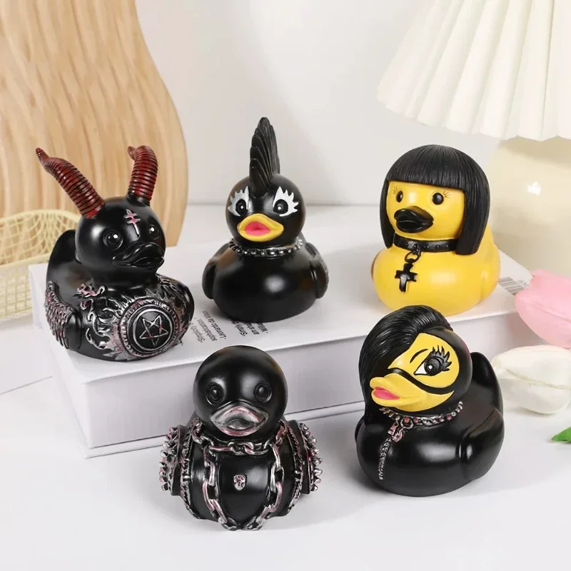 Adorno de escritorio de pato Punk del diablo, sílaba eléctrica, pato de roca de la muerte, muñeca de decoración oscura de Halloween