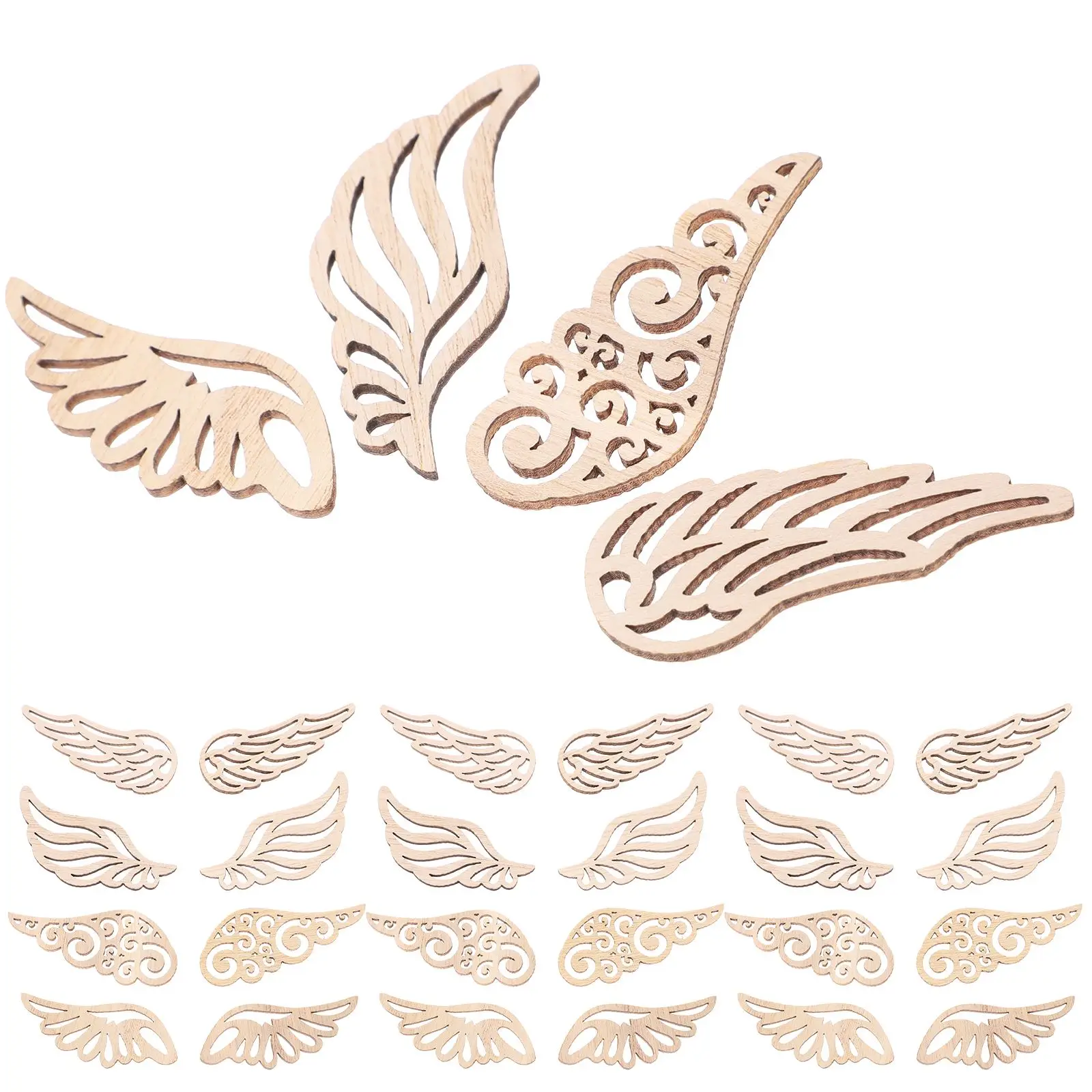 80PCS DIY Hollow-Out Wing Patchs Colored Drawing Wing Chips Painting Wooden Wings DIY Blank Drawing Angel Wing Decorations