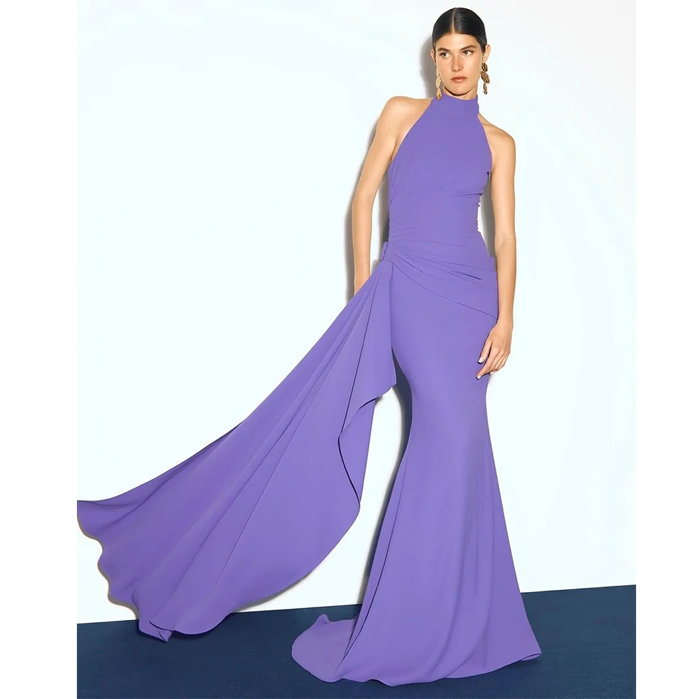 

Bowith Charming Purple Evening Dresses Halter Sleeveless Mermaid Prom Gown Customized Party Dresses Women's Formal Gown