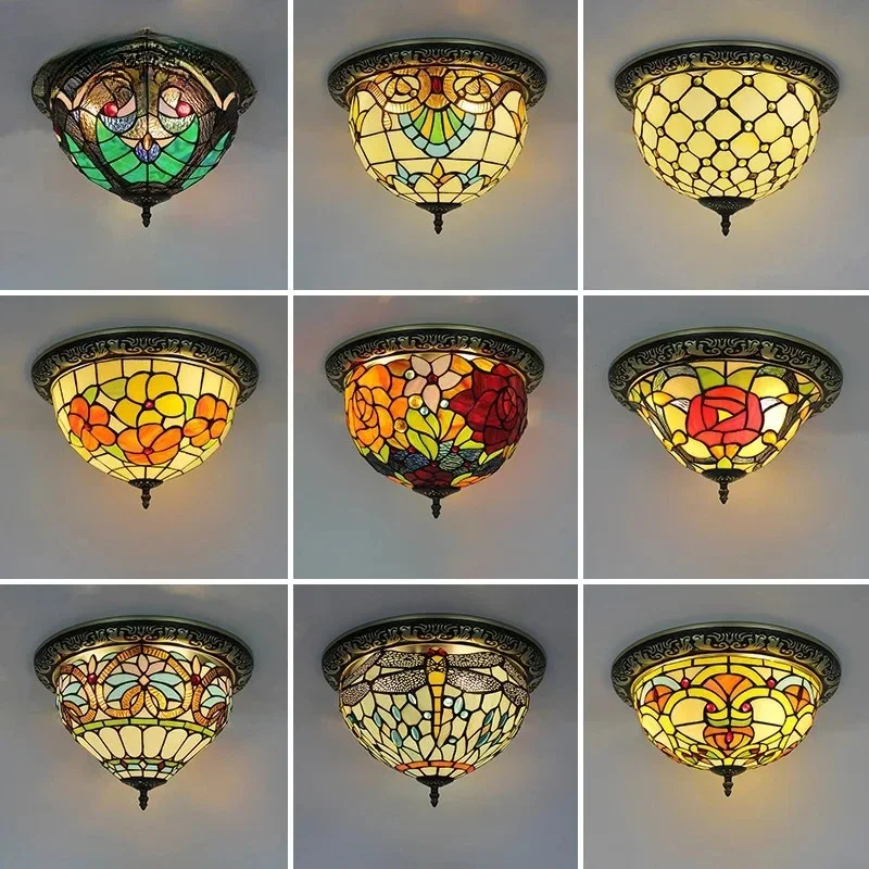 Art Deco Tiffany Ceiling Light Turkish Retro Vintage Colored Glass Round Hanging Lamp For Living Room Bedroom Hallway Lighting