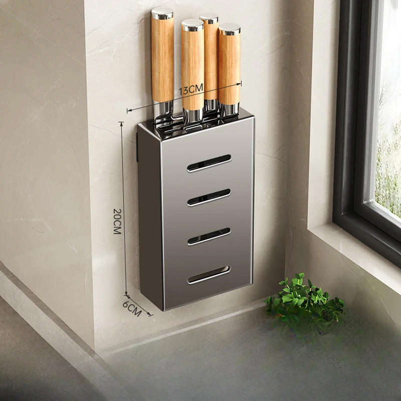 Soporte para cuchillos de cocina, estante de almacenamiento para cuchillos, sin perforación, caja de almacenamiento montada en la pared, caja de