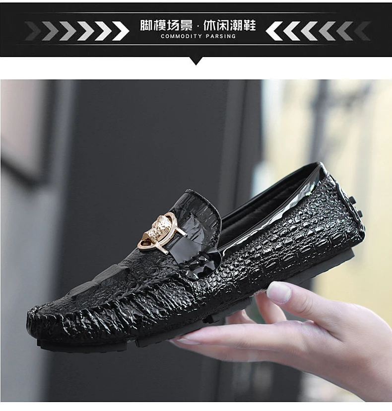 Herren-Slipper mit Krokodilmuster, Frühling/Sommer 2025, Britischer Stil, Glänzendes Leder, Lässige Loafer, Handgefertigt – Detail 11