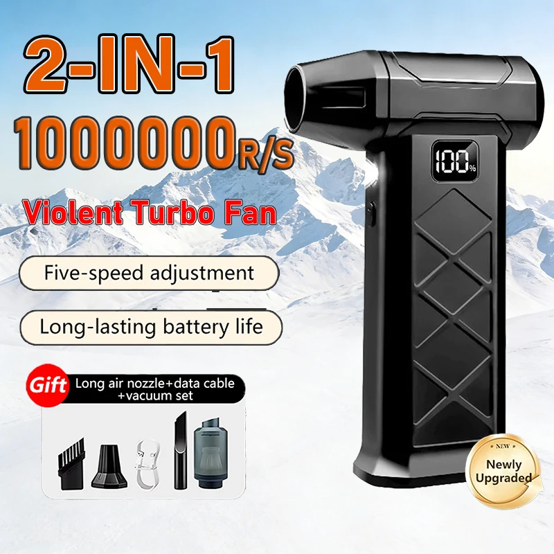 Upgrade 1000000RPM Turbo Jet Blower Violent Fan 5 Speed Powerful Air Blower Brushless Motor Rechargeable Handheld Blower Thrust