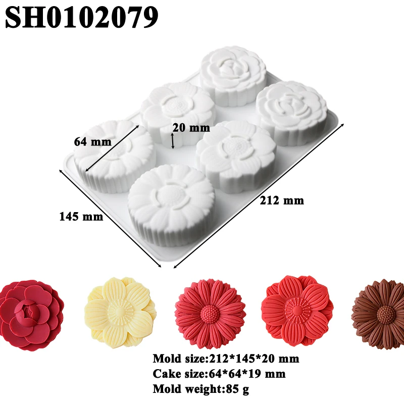 SHENHONG Mooncake Mould Cherry Blossom Chrysanthemum Snow Lotus Design Silicone Cake Mold Soap Mould Dessert Baking Tools