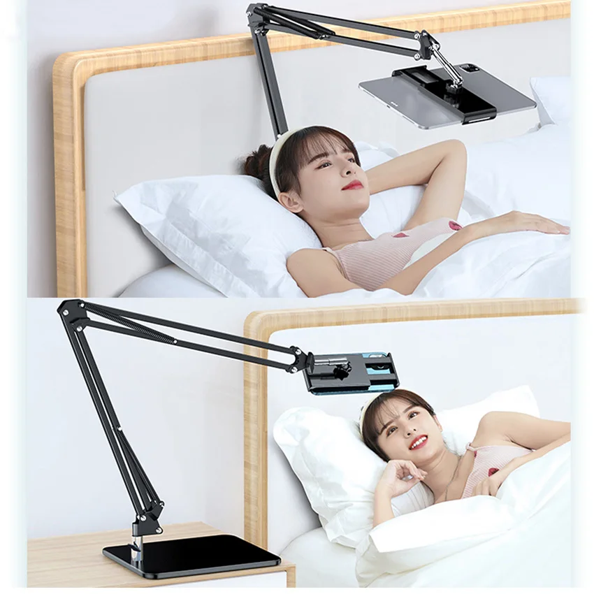 เหล็กคาร์บอนถ่วงน้ําหนักพับแขนยืน Ball Head Mount Holder สําหรับ iPhone Huawei Xiaomi โทรศัพท์มือถือ iPad 12.9in แท็บเล็ต PC
