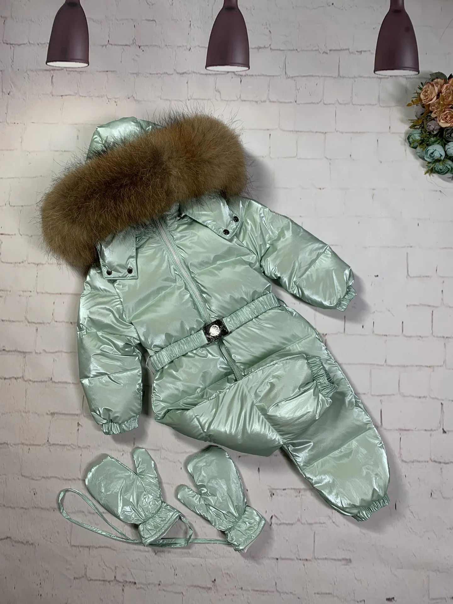 Real fur hood 2024 Winter overall Jacket child jackets children jumpsuit baby snow suit girl down romper ski suits outerwear