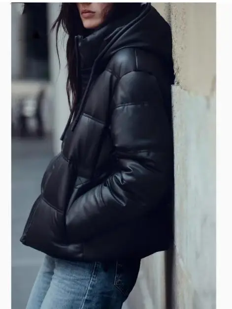 Nouveau automne hiver femmes trajet simili cuir chaud Thi Long Sve à capuche coton Jaet vêtements d'extérieur 30234 coréen Sle Loo...