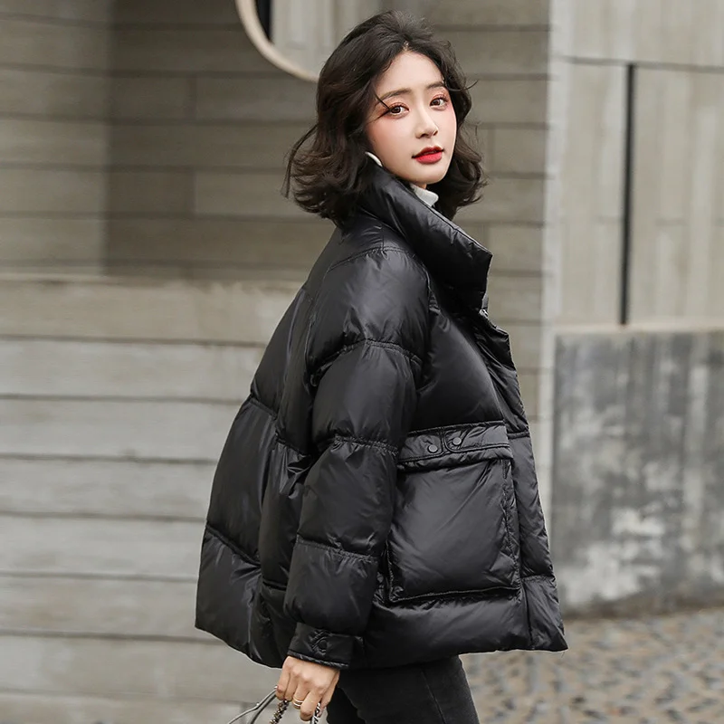 Korean Winter Coat Female Short Down Jackets Standing Collar Thickened Warm Coats Down Casual Loose Commuter Jackets for Women