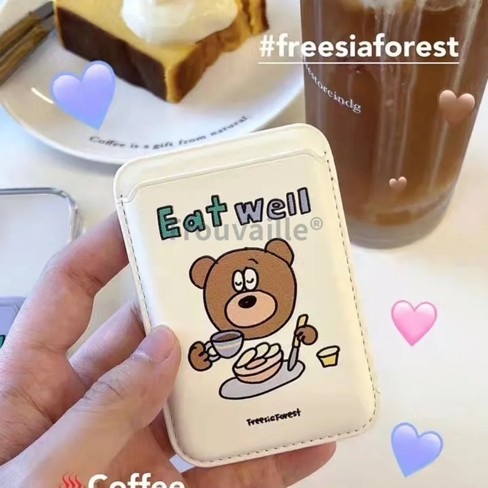 Trouvaille for Magsafe Card Holder Magnetic Phone Case Cute Korea Bear Macsafe Pink Girl for iPhone 15 14 13 12 11 Magnet Case