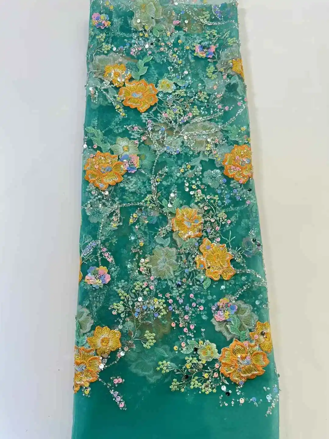 

Latest 3D Flower Embroidery Beads Sequins African Lace Fabric 5 Yards High Quality Nigerian Women Wedding French Material
