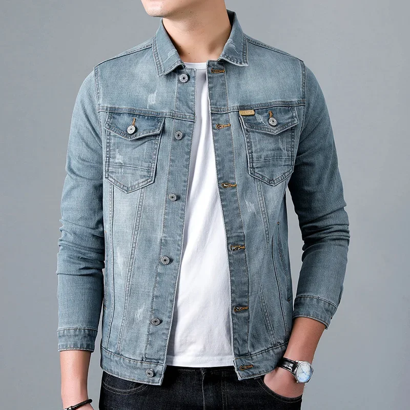 Jacket Men's Casual Cotton Black Denim Jeans Masculina  Slim Washed Retro Classic Blue Jeans Coat Male Men Clothing