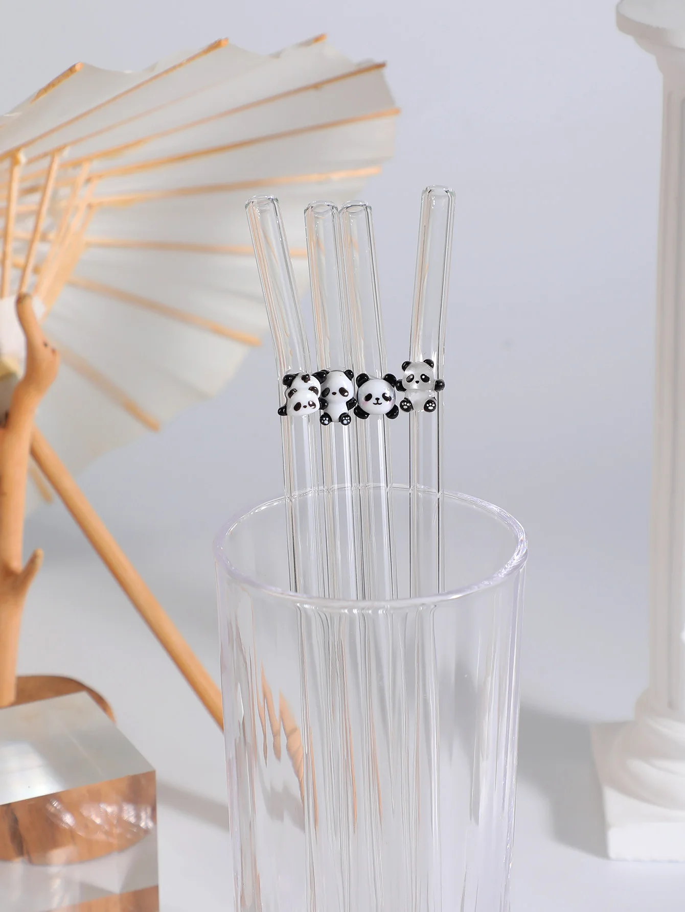 4/7PCS Panda Design Reusable Bent Glass Straw, Cute Coffee &  Drink Accessory, Beach Party Essential, Dessert Shop Favorite Gift