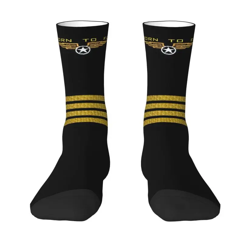 Cute Printing Born To Fly Flight Pilot Socks for Women Men Stretchy Summer Autumn Winter Flying Aviation Crew Socks