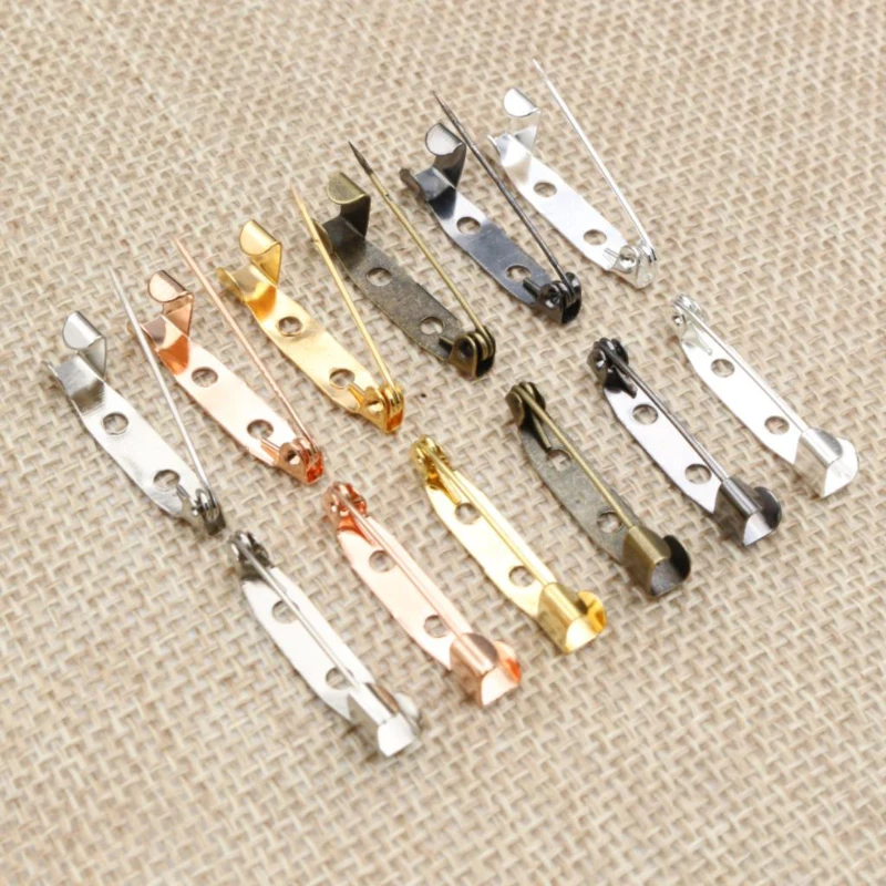 50pcs 15/20/25/30/35/40mm Length Safety Pins Brooch Settings Blank Base for Making Wedding Bouquet Brooch DIY Findings 7 Colors