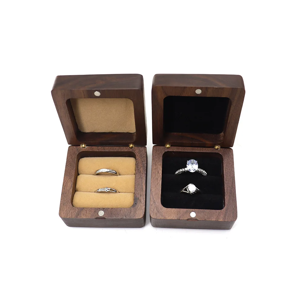 Mini Square Black Walnut Jewelry Box Proposal Rings Box Earrings Diaplayer Organizer Case Luxury Valentine's Day Wedding Gift