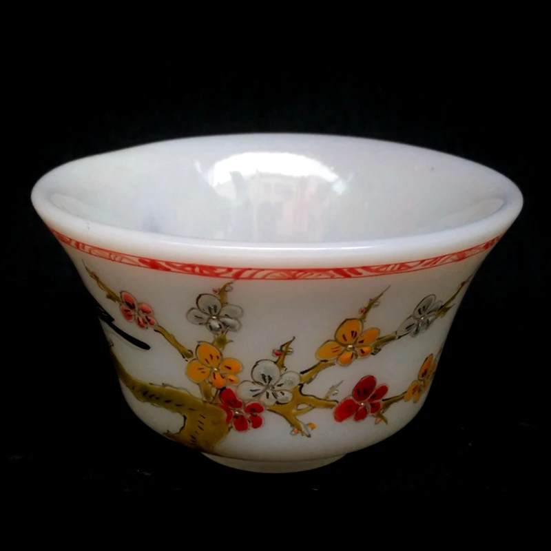 YIZHU CULTUER ART Size 8.1 × 4.8 cm Chinese Old Beijing Glaze Painting Flower and Birds Bowl Cup Collection