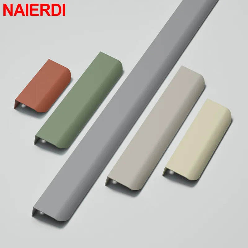 NAIERDI Morandi Color Hidden Cabinet Handle Long Aluminum Alloy Closet Furniture Handles Dresser Drawer Knob Door Pulls Hardware