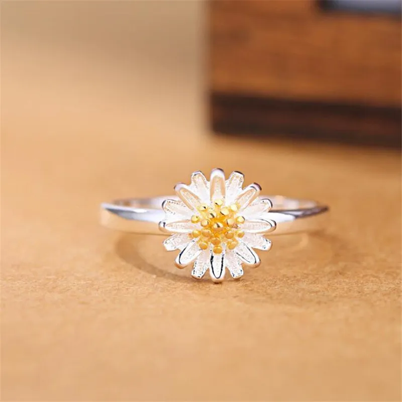 New Fashion Literary Chrysanthemum 925 Sterling Silver Jewelry Personality Fresh Flowers Popular Opening Rings  R002