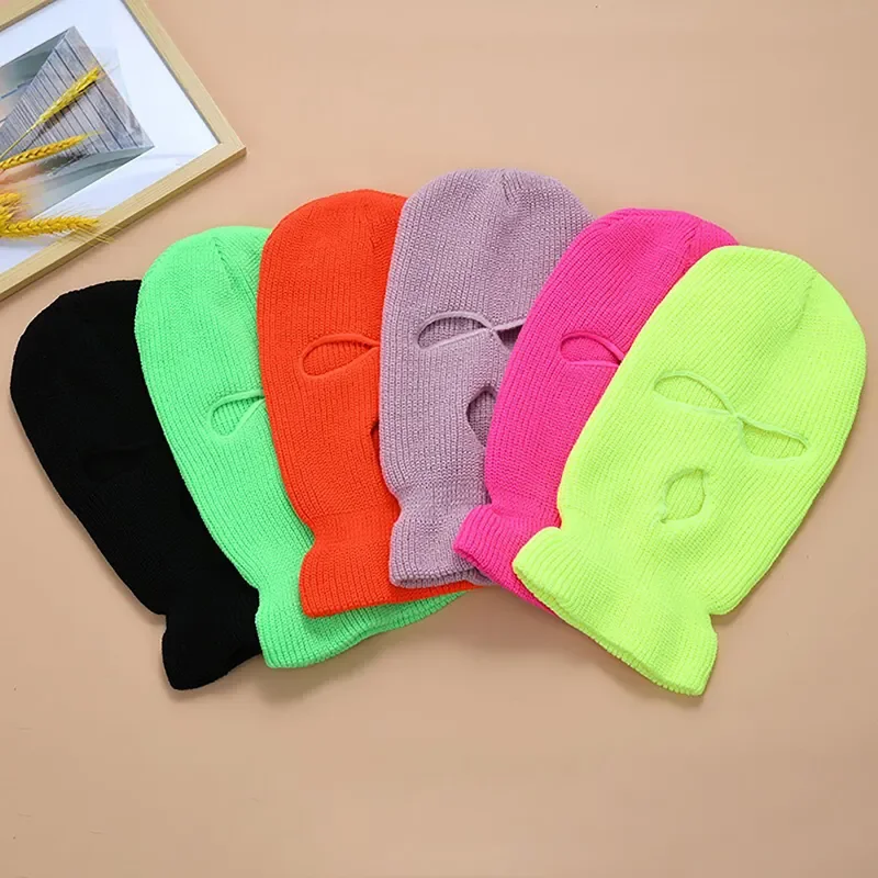 Winter Motorcycle Windproof Full Face Knit Hats Ski Mask Men Warm Wool Balaclava embroidery Winter hats Knitted 3 Holes Ski Mask