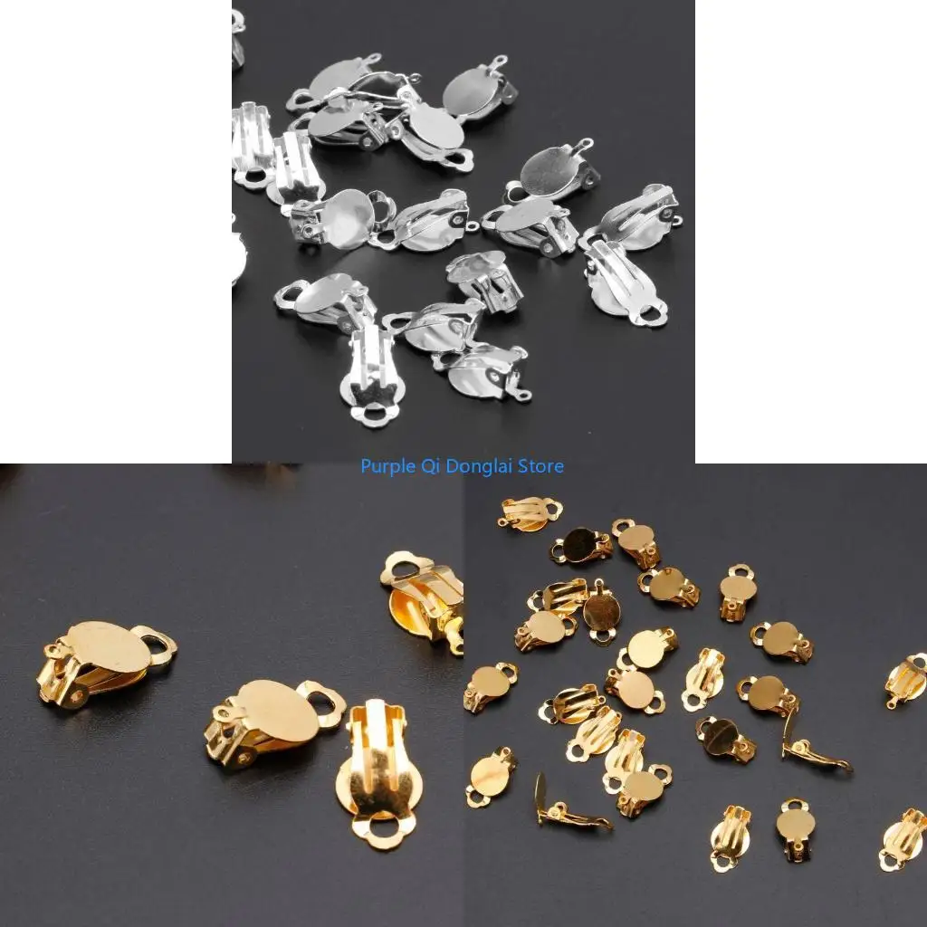 L21E 50Pieces Flat Tray Earring Clip Round Flat Tray Earring Clip for Jewelry Making Craft Non Piercing Ear Earring Converter