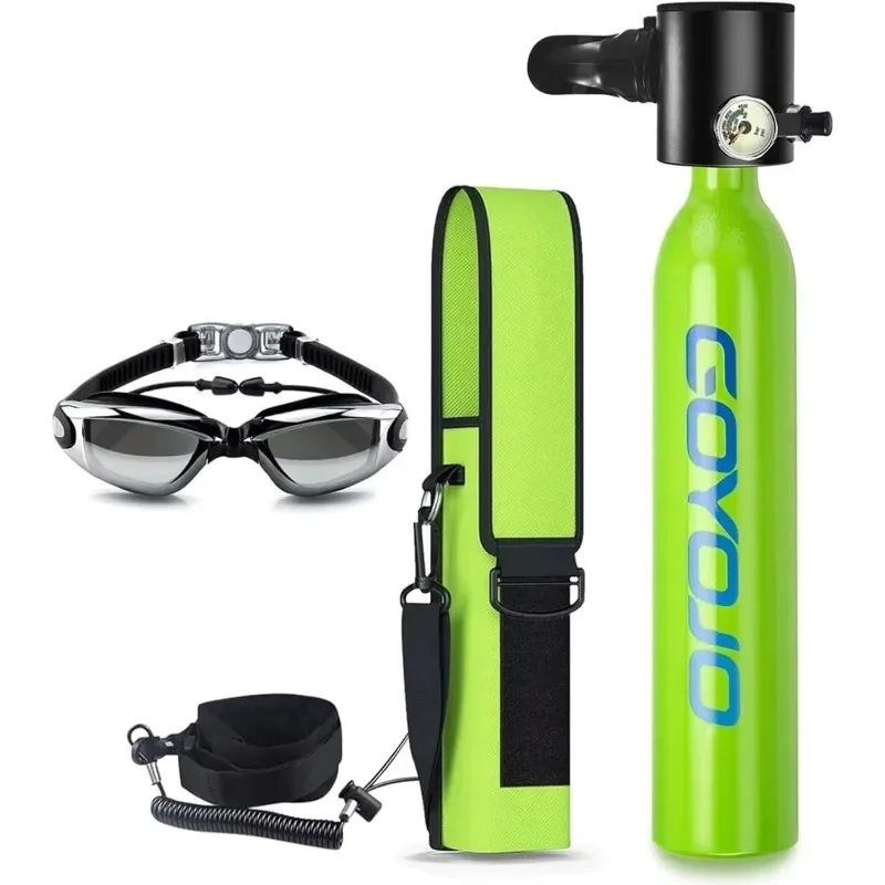 

0.5 Liter Mini Diving Tank, Portable Oxygen Tank, Breathing for 5-10 Minutes, Light Diving Gear, with Glasses - Green/black
