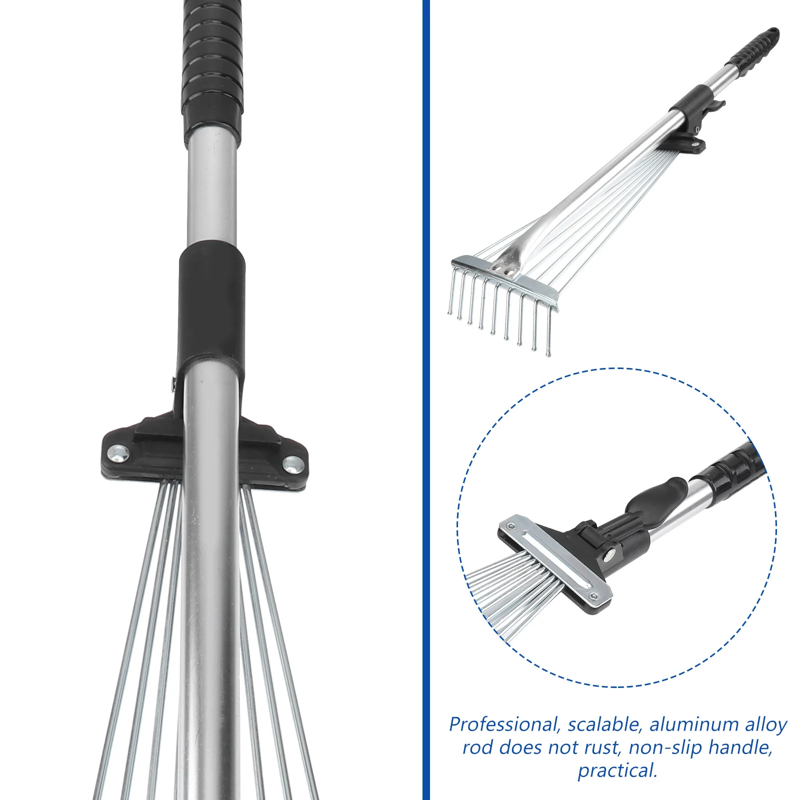 

Retractable Leaf Rake Garden Cleaning Tool Sturdy Structure Non Rust Handle 9 Teeth Design For Yard Lawn Outdoor Area