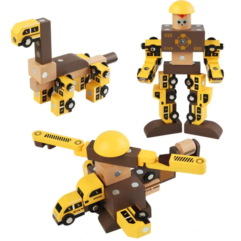 Drewniany Zestaw Samochodowy Robot Magnetyczny Kolejka Inżynieryjna Mały Pociąg Odłączany DIY Krosowa Kolejka Zabawki