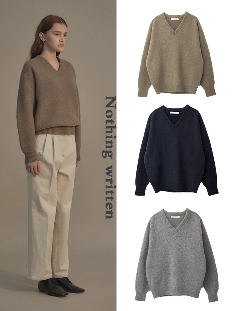 

Women's V-Ne Loose Knitted Sweater Spring 2025 oulder-Down Soft Lazy Sle Woolen Long Sve Warm Thermal Straight Cut