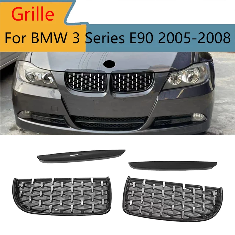 

Стайлинг автомобиля для BMW 3 серии E90 2005-2008, черная решетка 4X, решетка переднего бампера в стиле Diamond Meteor для BMW 325I 328I 335I