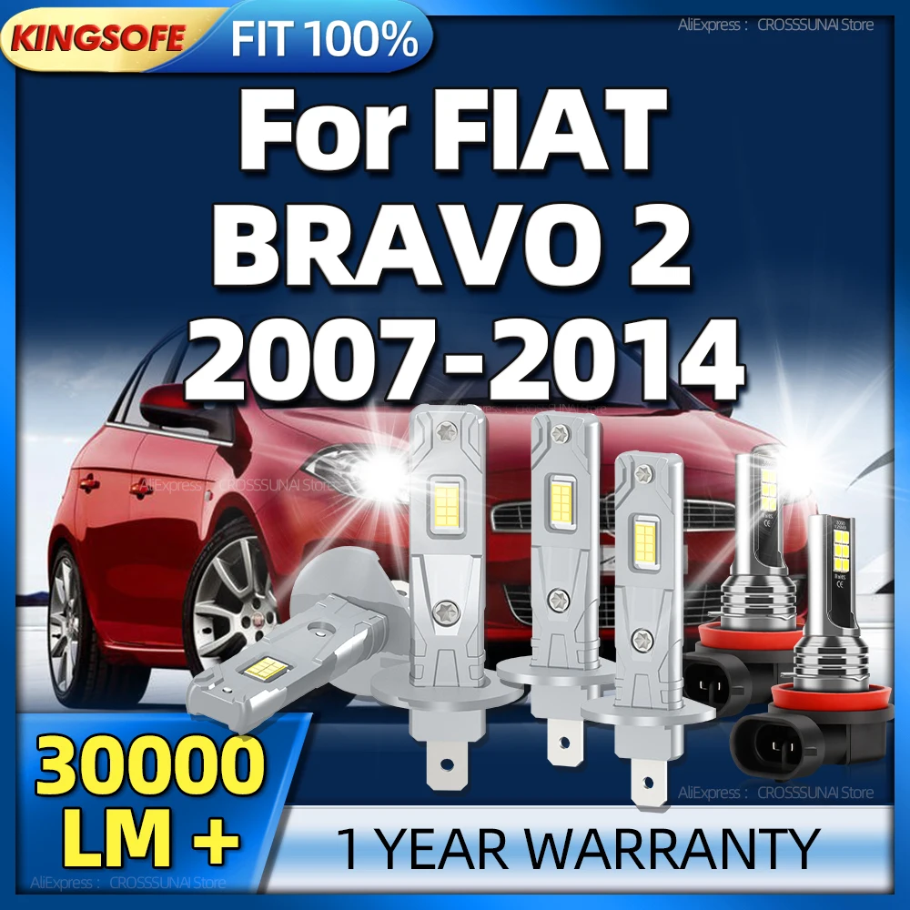 2/4Pcs H1 Car LED Headlight Bulbs 30000LM 6000K Auto H11Fog Lamp For FIAT BRAVO 2 2007 2008 2009 2010 2011 2012 2013 2014