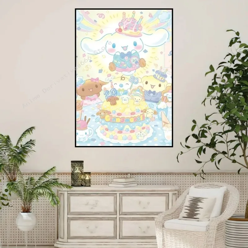 MINISO Sanrio Cute Cinnamoroll Poster Prints Wall Painting Bedroom Living Room Wall Sticker Office Small