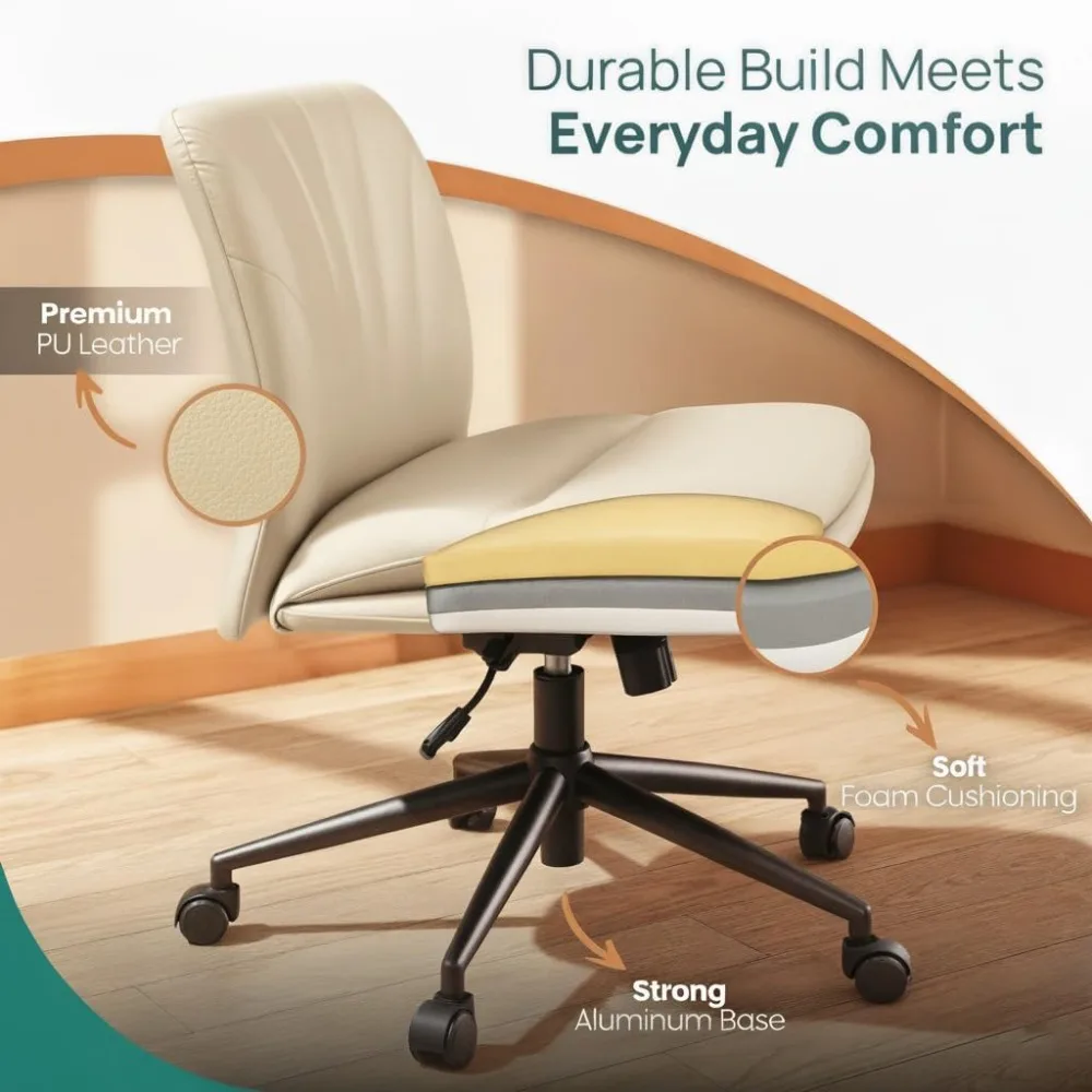 كرسي مكتب NYPOT بدون ذراع مع عجلات للجلوس المتقاطع - كرسي متقاطع بأرجل واسعة بدون ذراع - كرسي قابل للتعديل 360 درجة ° دوار S #6