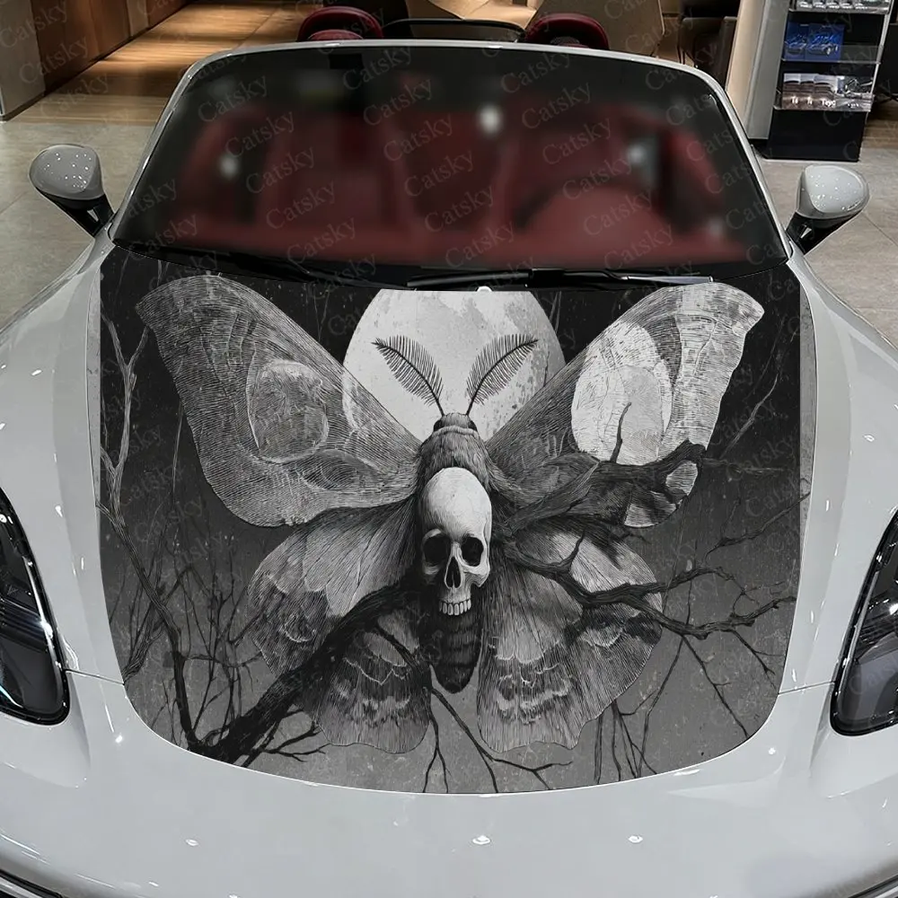 

Mysterious Black White Butterfly Skull Car Hood Stickers - Self-Adhesive, Waterproof and Durable Vinyl Wrap, Decorate And Protec