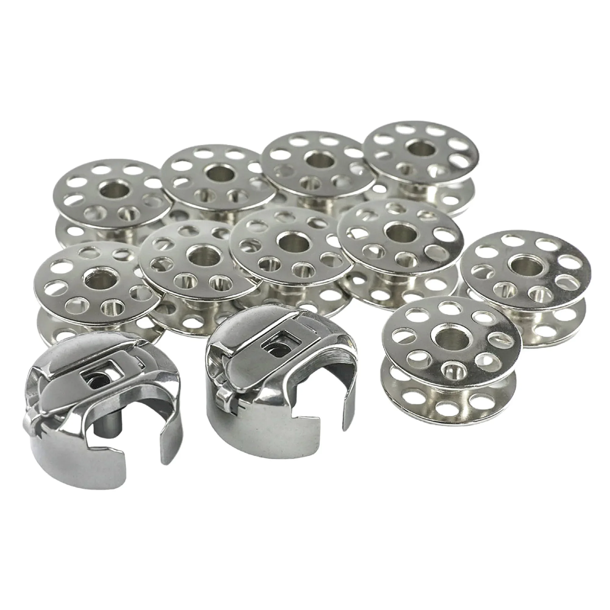 علبة بكرة كبيرة (نمط M) وبكرات معدنية تناسب JUKI DU-1181، Highlead GC0618، Typical 0302، 0303، 6-7 ماكينات خياطة (12 قطعة) #1