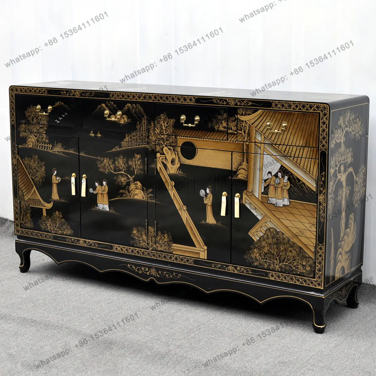 

New Chinese light luxury tea cabinet storage living room against the wall solid wood overall retro dining side cabinet