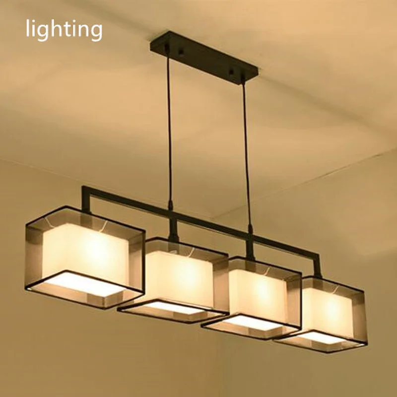 Quality 2 3 4 heads lights cord light fixture modern nordic cloth hanging lamp pendant sitting dinning room fabric hanging light