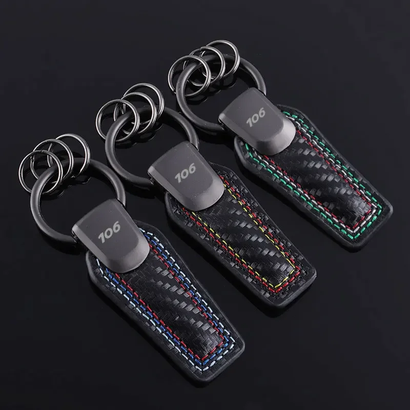 Car Badge Keychains Carbon Fiber Key Rings Key Chain Pendant for Peugeot 106 Logo 406 205 3008 206 308 208 408 508 407 107 307