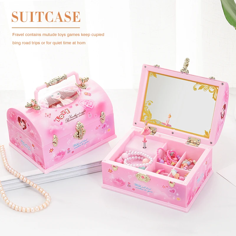 

Teen Kids Girl Dressing Music Box Creative Spinning Dancing Suitcase Birthday Gift Children Toys Decorations for Home