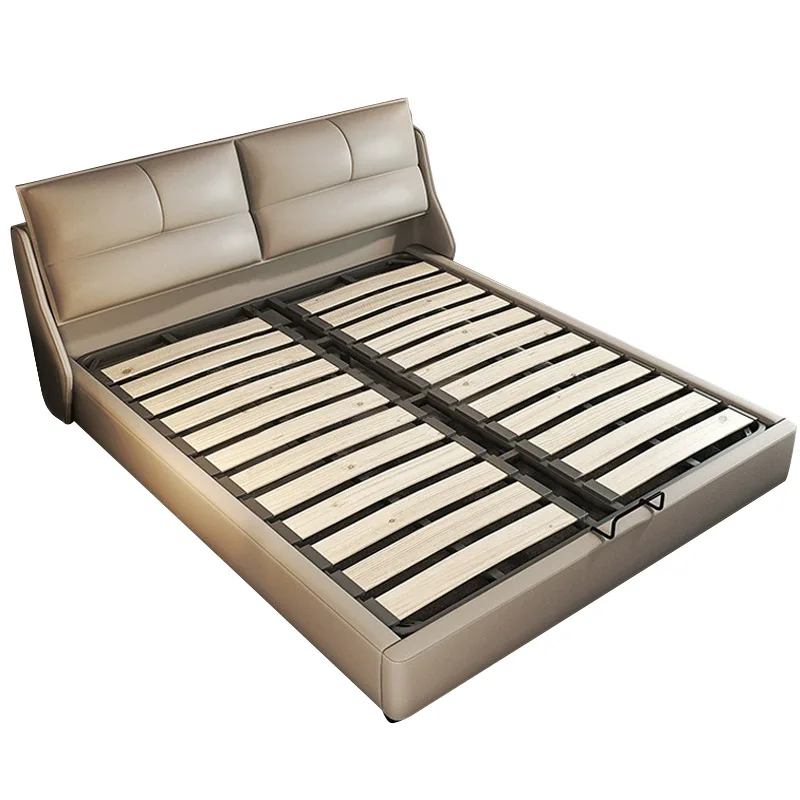 Italian minimalist solid wood bed, master bedroom, floor-to-ceiling double bed