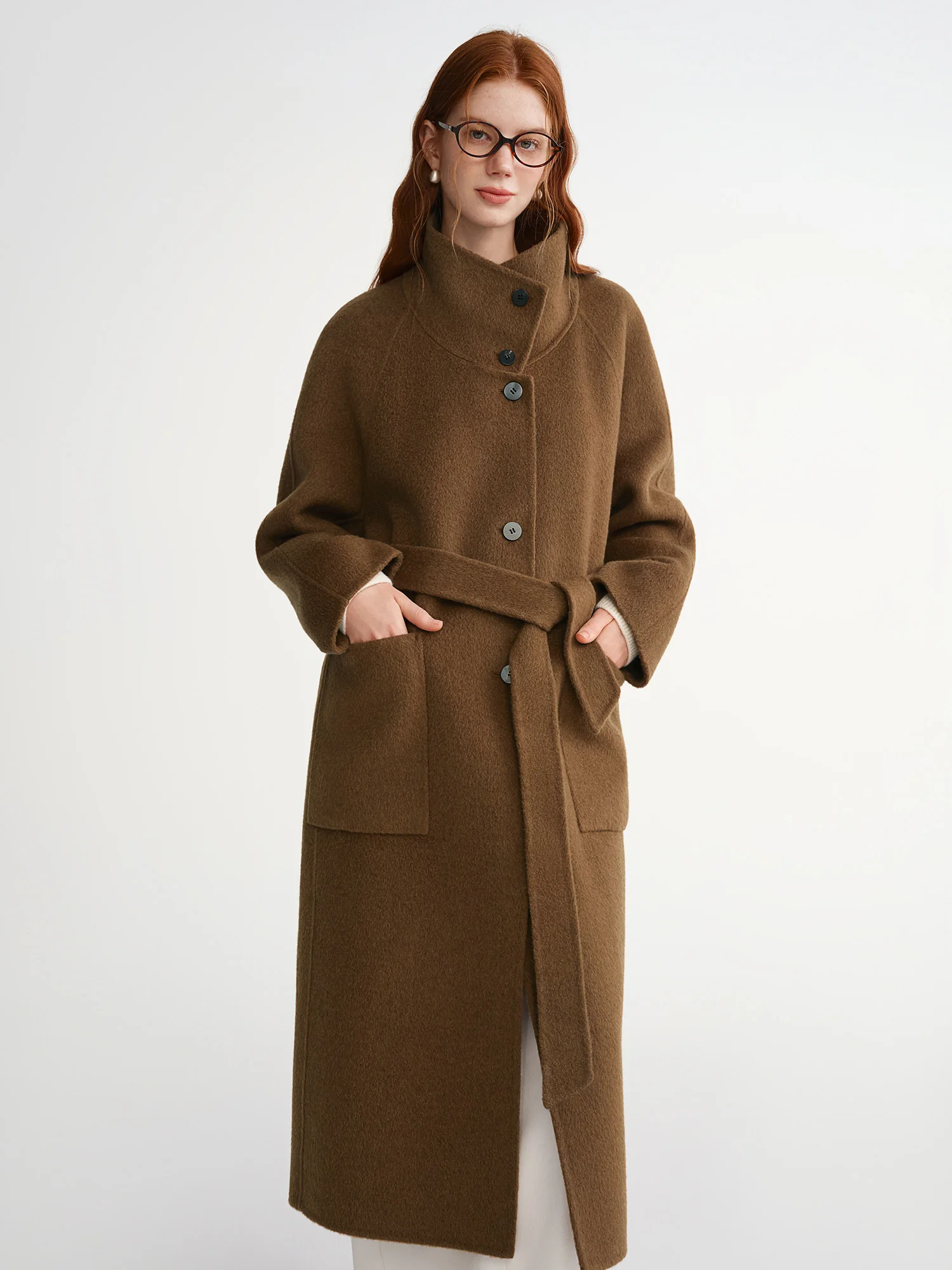 DUSHU Stand Collar Coat Women Mid-calf Length Vintage 2025 New Wool Double-faced Wool Jackets Simple Commuting Elegant French